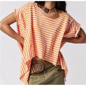 Free People We The Free Striped Angel Tee Pink Orange T-shirt Top Medium New